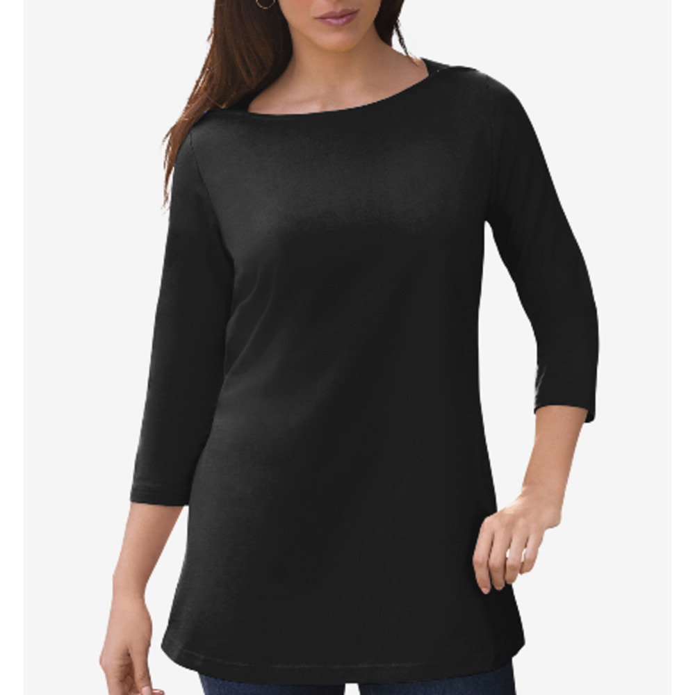 FREE PEOPLE Beach Wide Neck Tunic 3/4 Sleeve T-shirt NWT XS Black